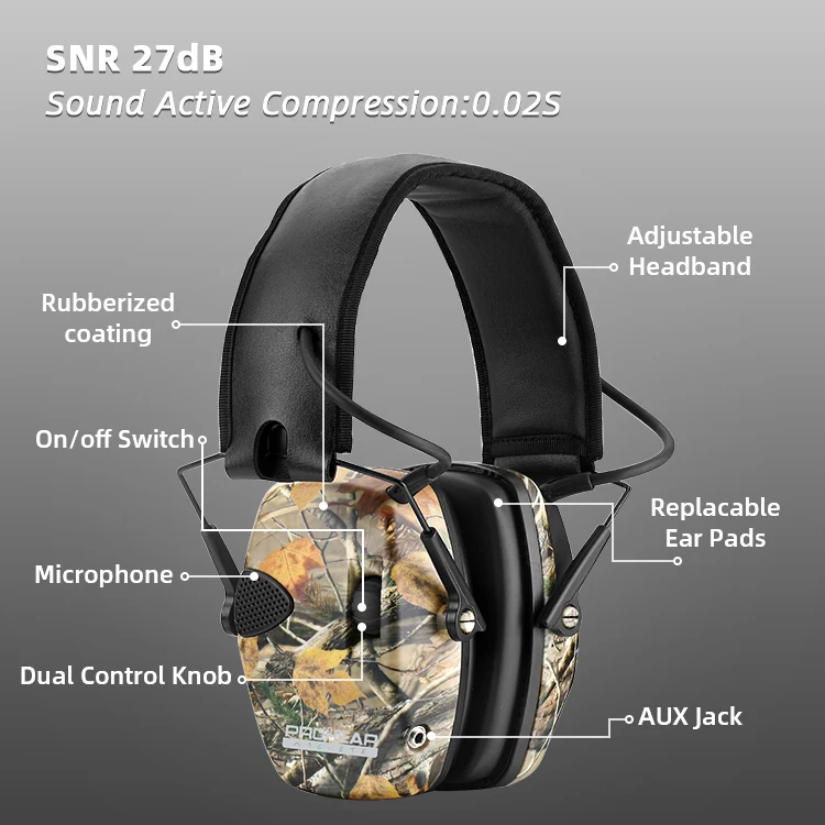 SNR 27dB CE Certified Hearing Protection Shooting Firearms Hunting Headphones 350 Hours Battery Life Electronic Tactical Gun