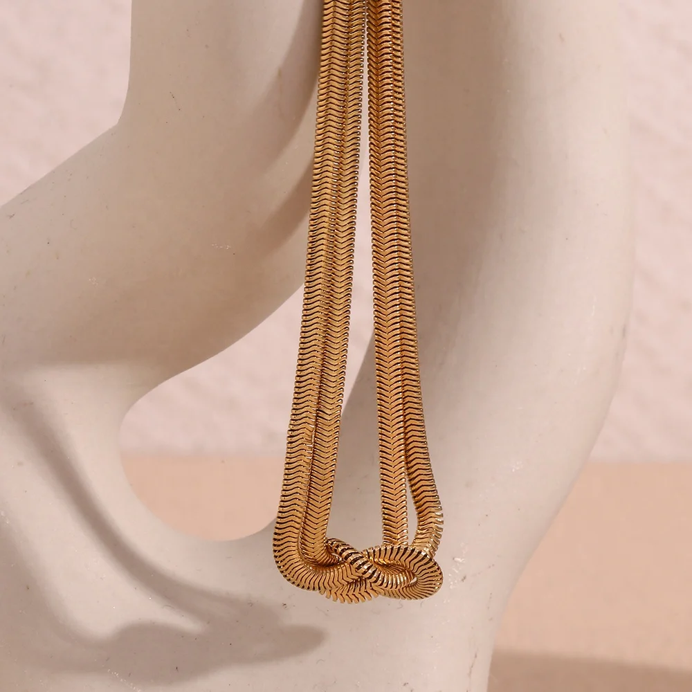 2024 Trends Twisted Double Layer Snake Chain Necklace Gold Plated Stainless Steel Choker