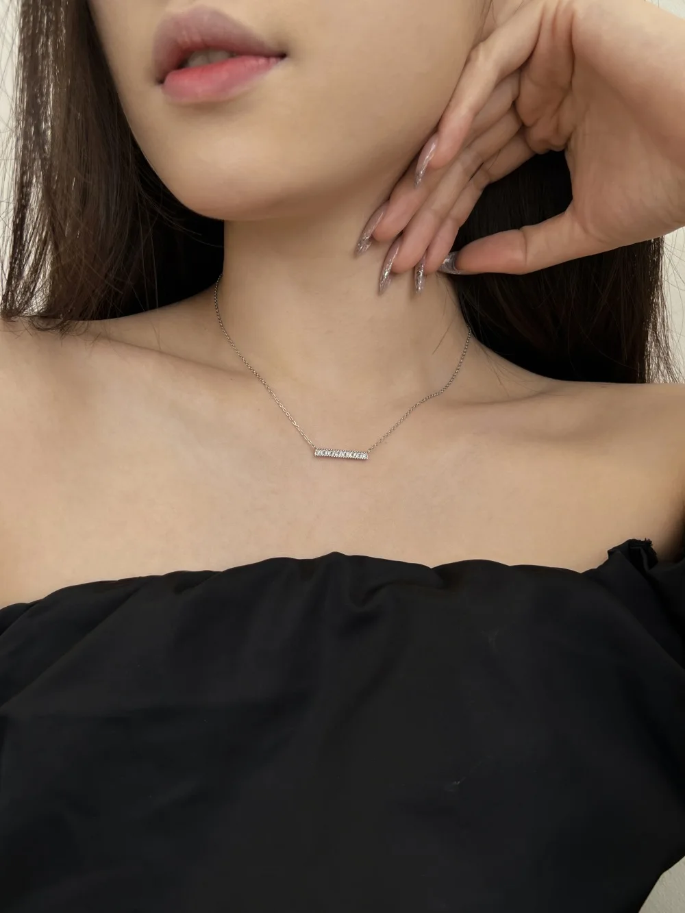 KAKODIY New Design 925 Sterling Silver Fine Jewelry 18K Gold Rectangular Necklace Pearlescent CZ Elegant Long Pendant Necklace for Women detail 4