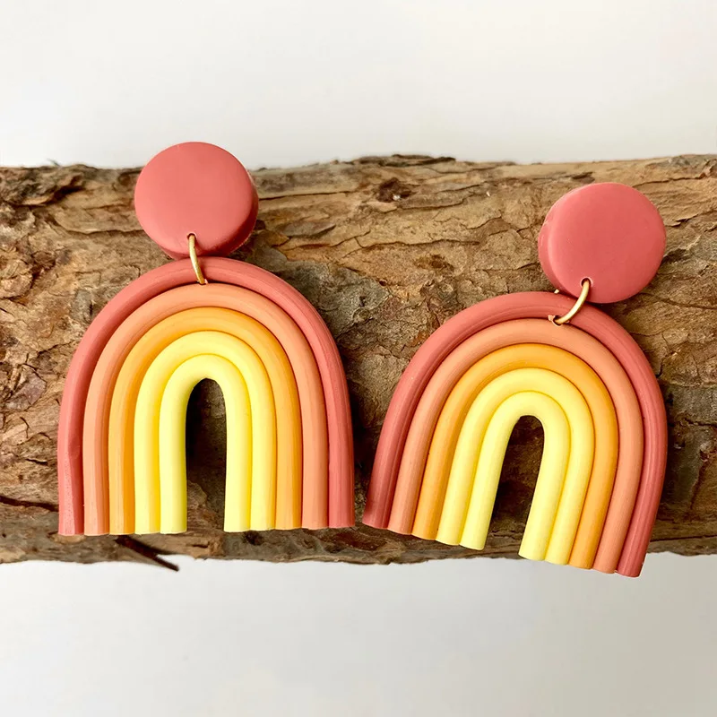 Rainbow Polymer Clay Earrings For Women - U Shape Dangle Earrings, Handmade Christmas Gift - View #6
