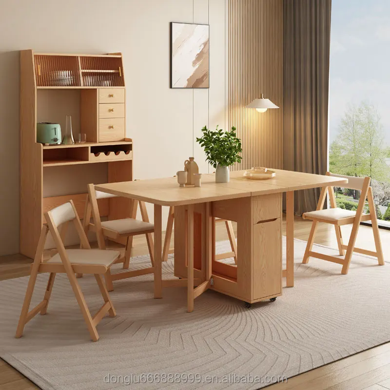 Extendable Wooden Dining Table for Small Spaces Modern Design