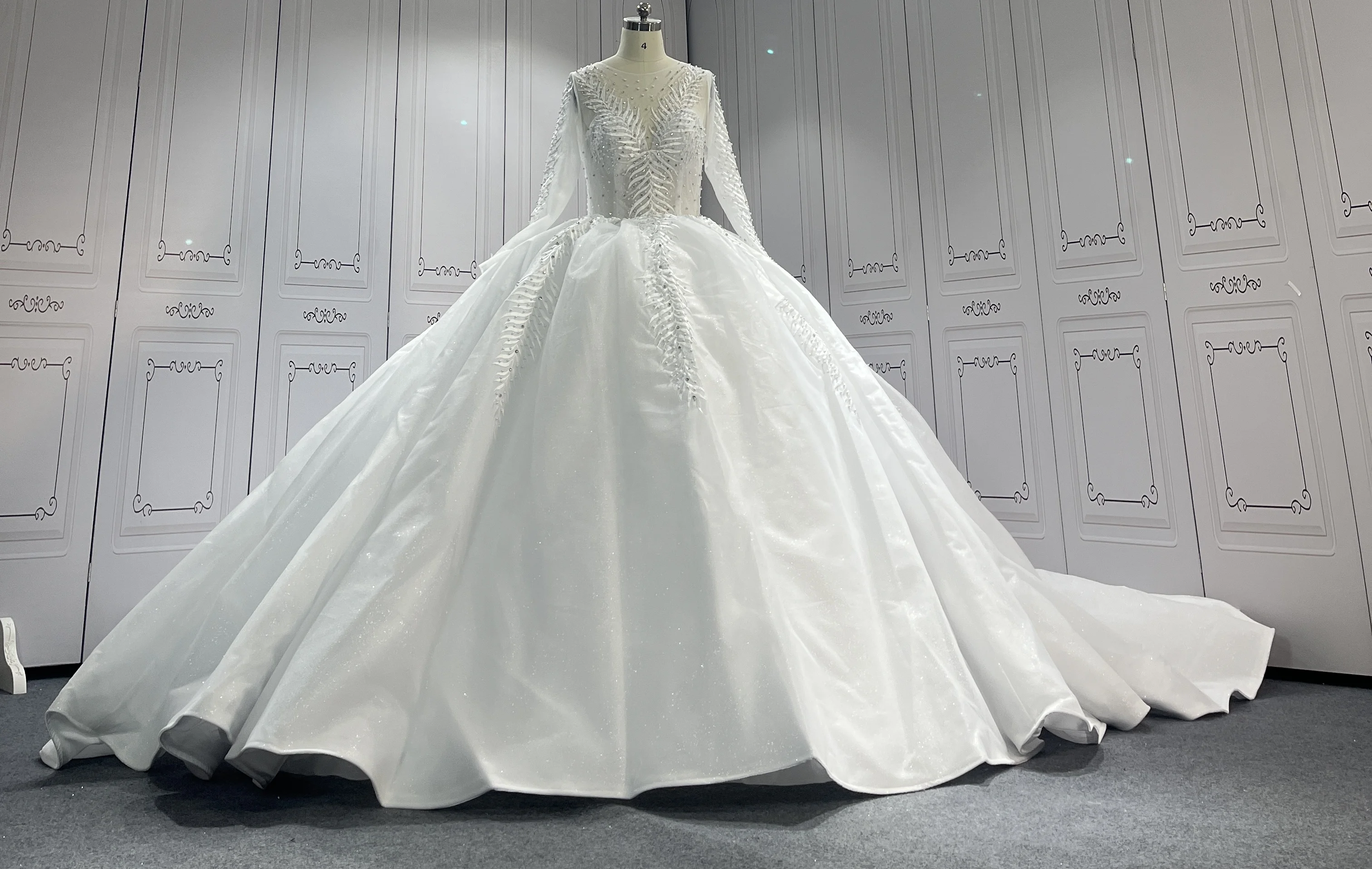 Crystal Bead Lace Couture Corset Back Princess Ball Gown Christian Elegant  Plu Size Bridal Gowns Wedding Dress Long Sleeves
