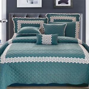 For KOSMOS Bedspread Set Floral Striped Embroidery Sheets Lace Deep Pockets Breathable Woven Technique 6pcs Set