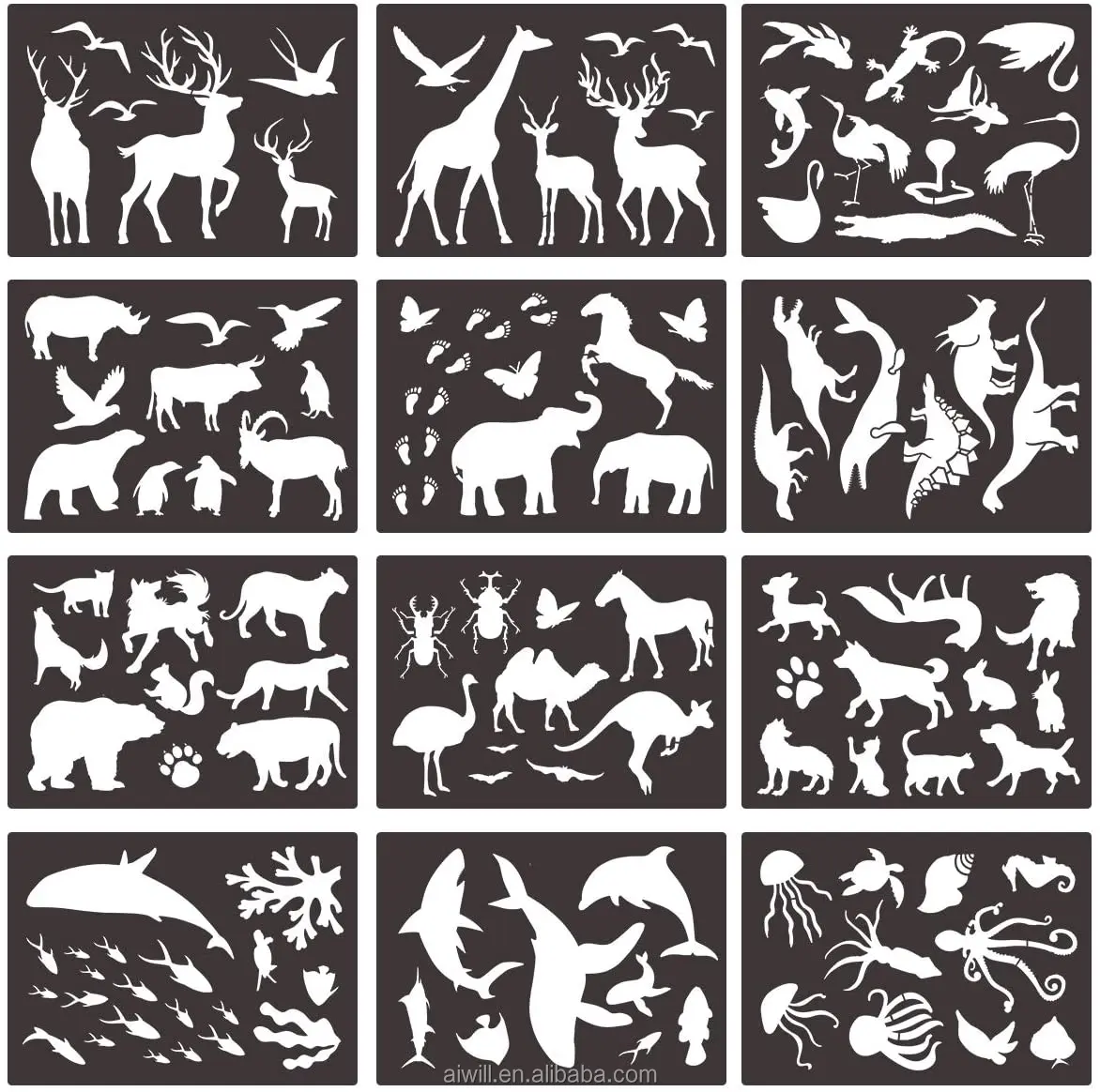 Reusable Plastic Stencils Animals Pattern 70 Different Patterns For  Children Creation 12 Sheets Animal Stencils For Painting - Buy Children  Stencil Drawing Stencil Set,Stencils For Painting Templates,Animal Print  Stencils Product on 