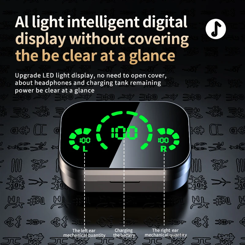 YD03ミラーディスプレイTWSBTイヤホンワイヤレスヘッドフォン9D