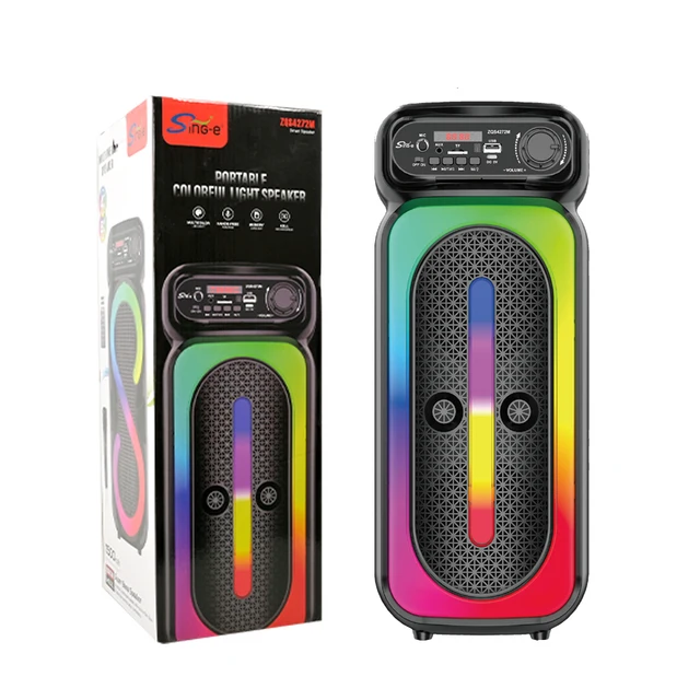 SING-E ZQS4272 Dual 4-inch Portable RGB Lighting Karaoke Players Wireless USB Speakers for Home Use & Radio