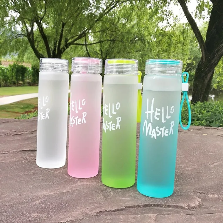 2022 Reusable New Design  Frosted Custom Logo Letter Colorful  Drinking  Glass Water Bottle