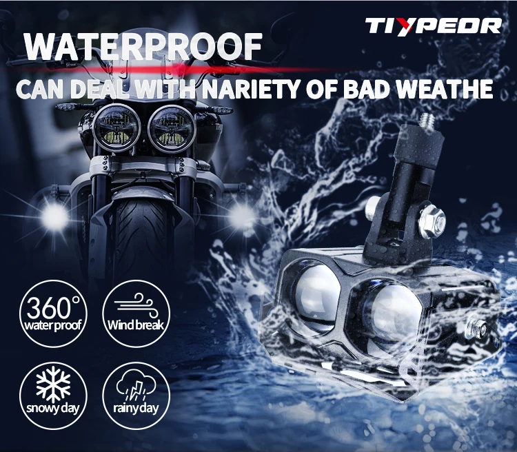 TIYPEOR Waterproof IP67 Motorcycle Led Spotlight Auxiliary Light Motorcycle DualColor Driving Headlight Fog Lamp Lighting System details
