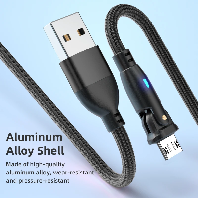 For Samsung for Xiaomi Fast-Charging 180° Rotatable 3A USB Type-C Micro USB-C Cable 180° Right-Angle for Mobile Phones Computers
