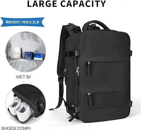 2024 Unisex Large Capacity Travel Luggage Backpack with USB Port Waterproof Polyester Cabin Bag Zipper Closure Fashion Style supplier