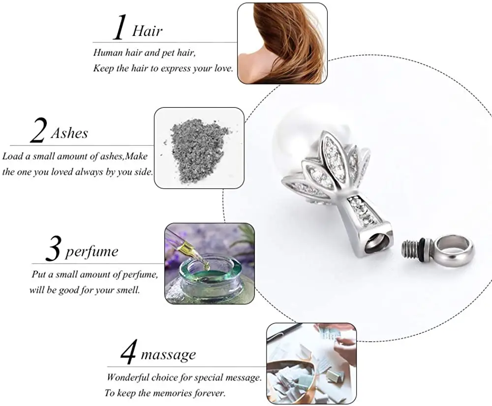 Fashion Elegant Pearl Pendant Necklace Cremation Urn Hold Ashes Keepsake Stainless Steel Memorial Jewelry Gift for Women Wife