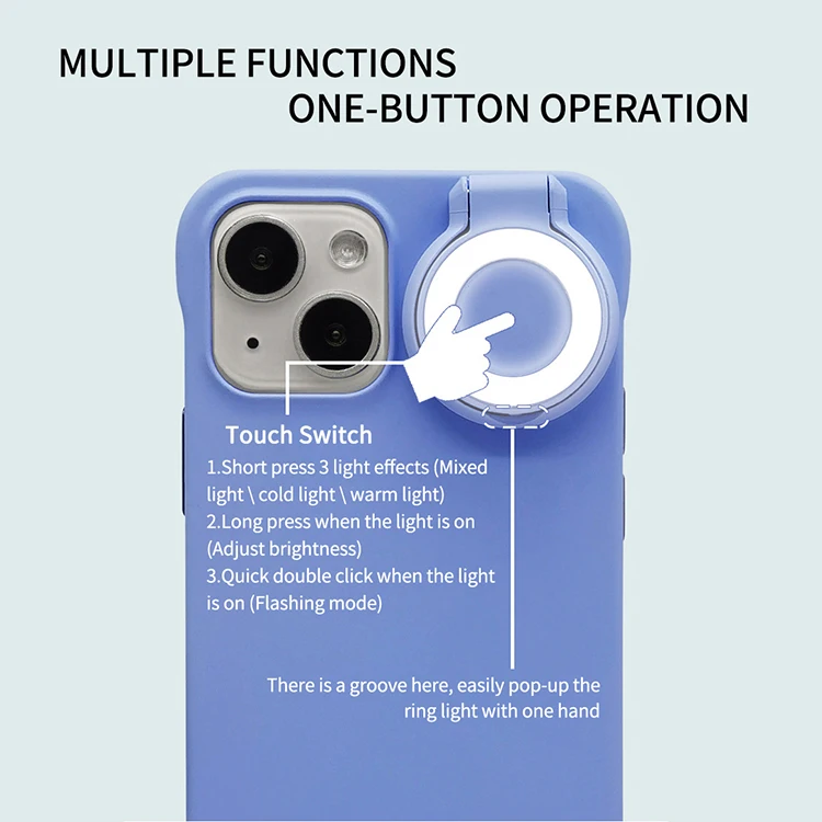 Portable Flip Cover Selfie Ring Flash Fill Light Phone Case for iPhone 14 13 Pro Max