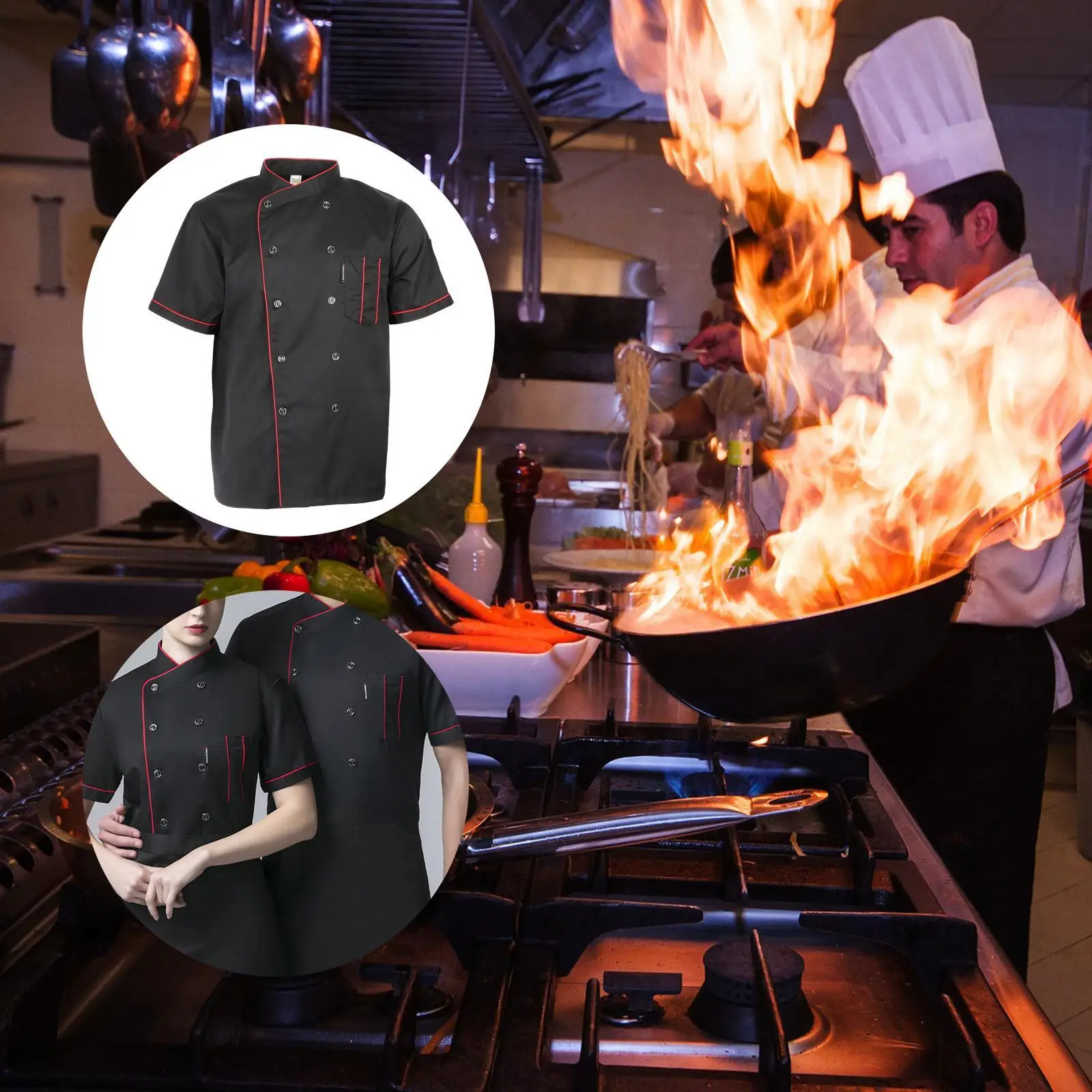 Short Sleeve Chef Jacket Stripe Kitchen Cook Coat Uniform for Food Industry Application
