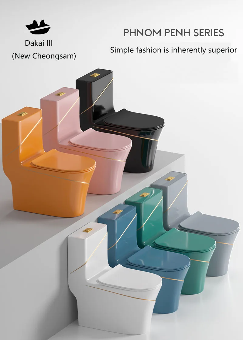 Modern new design luxury color Phnom Penh sanitary ware Ceramic integrated bathroom flush toilet manufacture