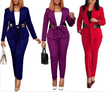 Fashion Womens Blazer and pants two piece set Office Ladies Suits Fall Elegant Solid Long Sleeve Business Suits For Women
