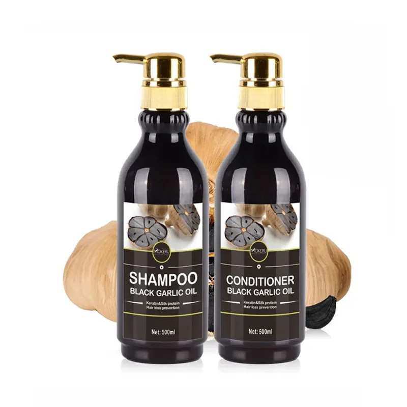 Wholesale MOKERU Natural Herbal Hair Loss Care Shampoo Keratin Anti Dandruff Black Garlic Shampoo and Conditioner for Women Men