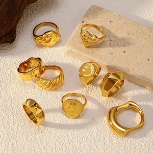 MW Fashion Irregular Jewelry Embossed Chunky Thick Waterproof 18K Gold Plated Pvd Stainless Steel Rings for Women Wholesale