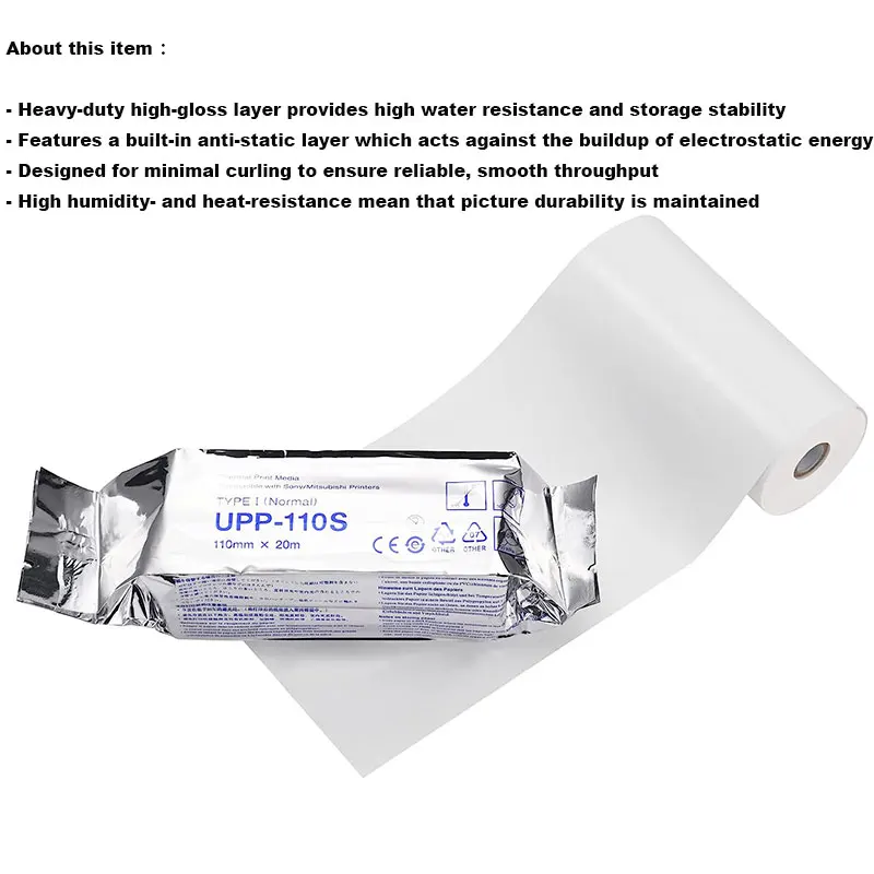 High Gloss Medical a Grade Upp-110hg Medical Ultrasound Original 110s Black White Print Efd Ecg Type v Thermal Paper Roll