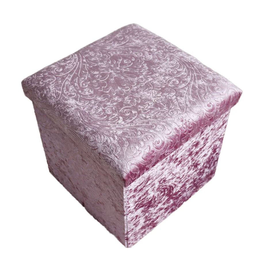 Factory Wholesale Customizable Foldable Modern Eco Friendly Storage Stool Multifunctional Square Diamond Velvet Bronzing Storage