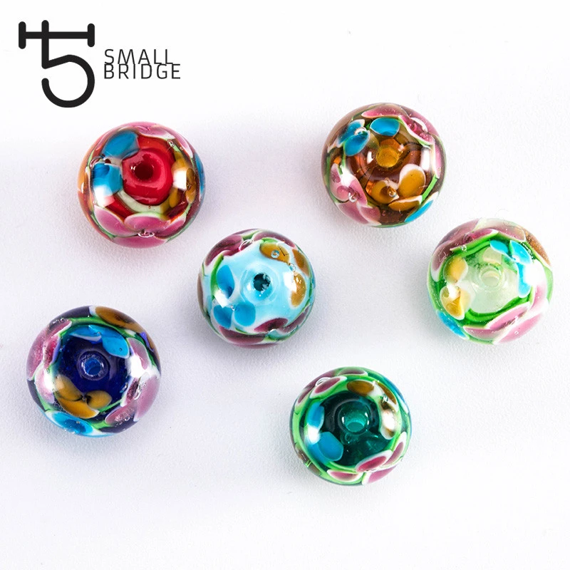 Wholesale 12mm Murano Handmade Lampwork Glass Beads Women's Jewelry Making Diy Beads Flower Transparent Round Beads manufacture