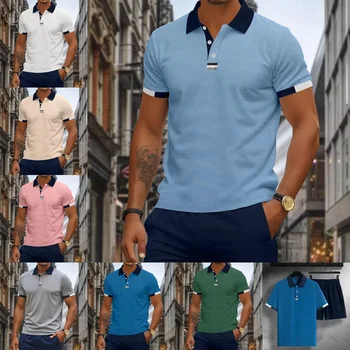 Mens Custom LOGO Tracksuit Men's T Shirt and Short Set With Zipper Casual Polo Shirts Sets Cotton Polyester Pullover