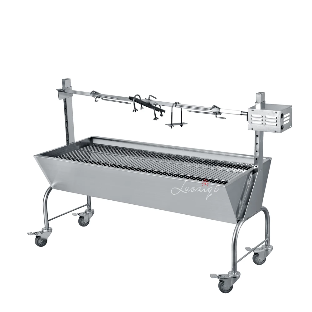 Outdoor Fully Automatic  Motor Adjustable Height Portable Charcoal BBQ Grills for Whole Pig Lamb Spit Picnic Load 60 kg