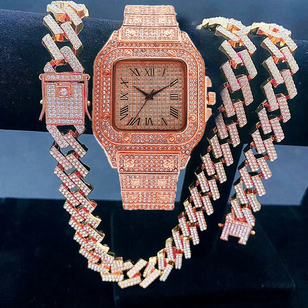 Conjunto de pulseras de reloj con collares para hombre, relojes de