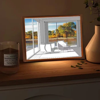 Novelty Gift Wood Photo Frame Wall Gallery Art Acrylic Light Painting LED Light Frame Lamp Picture Photo Frame with Led Light