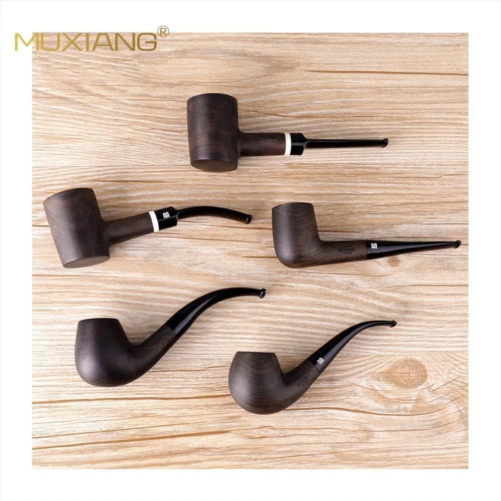 Custom Ebony Wood Tobacco Pipe, Modern Design with Velvet Bag & Box