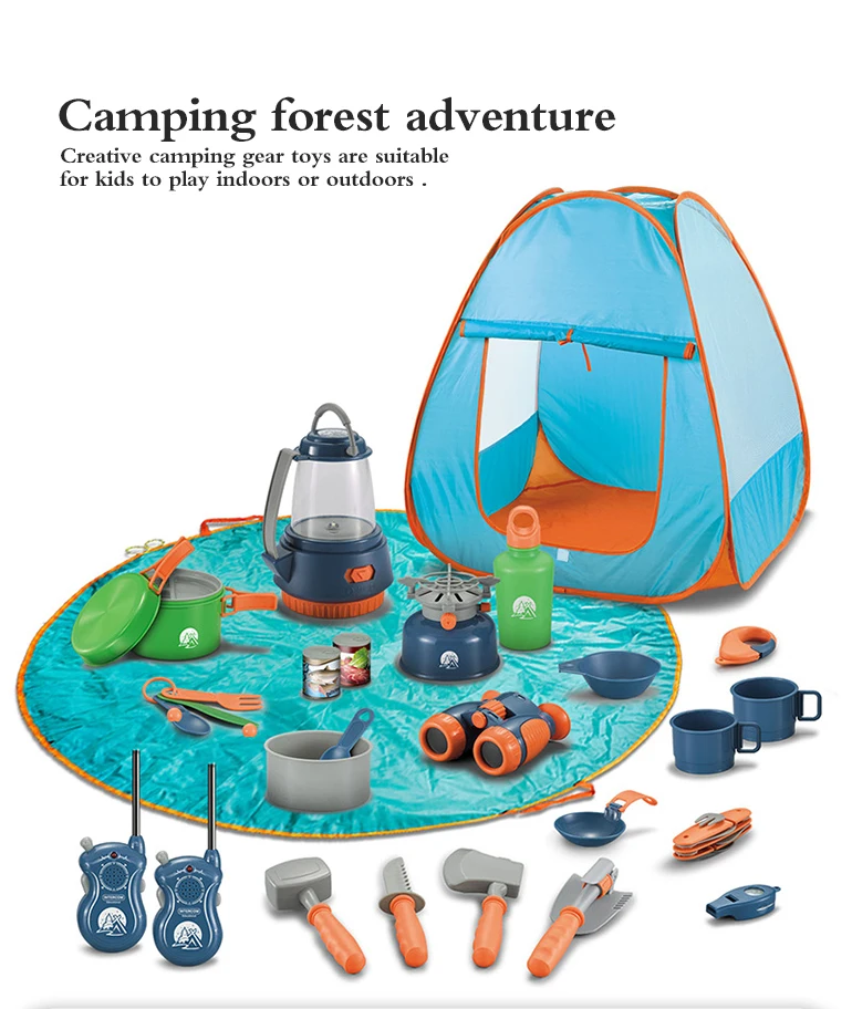 Children pretend play house kids tool camping gear set outdoor toys pop up adventure camping tent toy set for kids