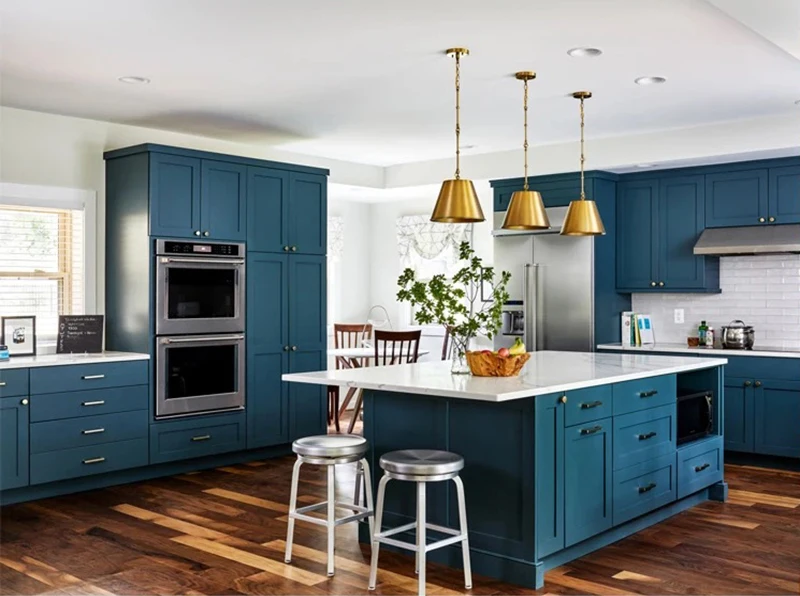 Kelen 2024 Kitchen Cabinet Designs Blue Lacquer With Island Shaker 