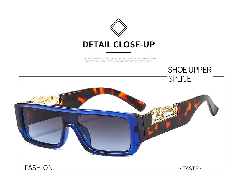 RETRO BLUE & LEOPARD SQUARE FRAME SUNGLASSES