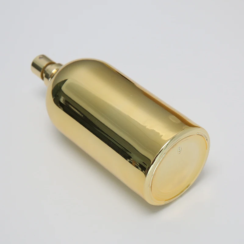 Custom Logo 50ml 100ml 200ml Delicate Shaped Cap Electroplating Shiny Gold Coating Perfume Bottles With Packing Box