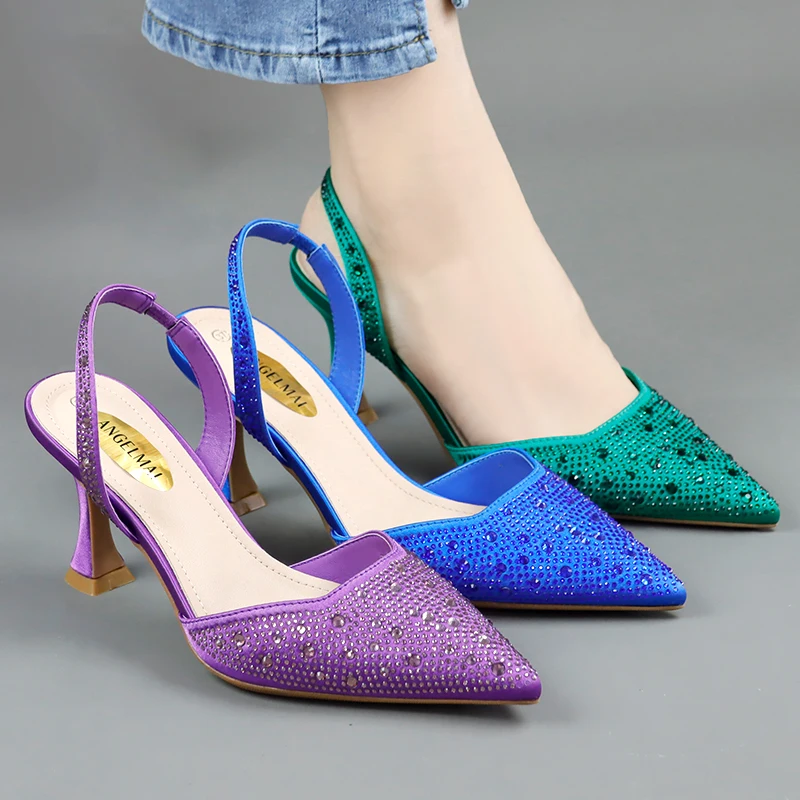 Women Pointed Toe Rhinestone Hollow Slingback Pumps Ankle Strap Party Dress Shoes