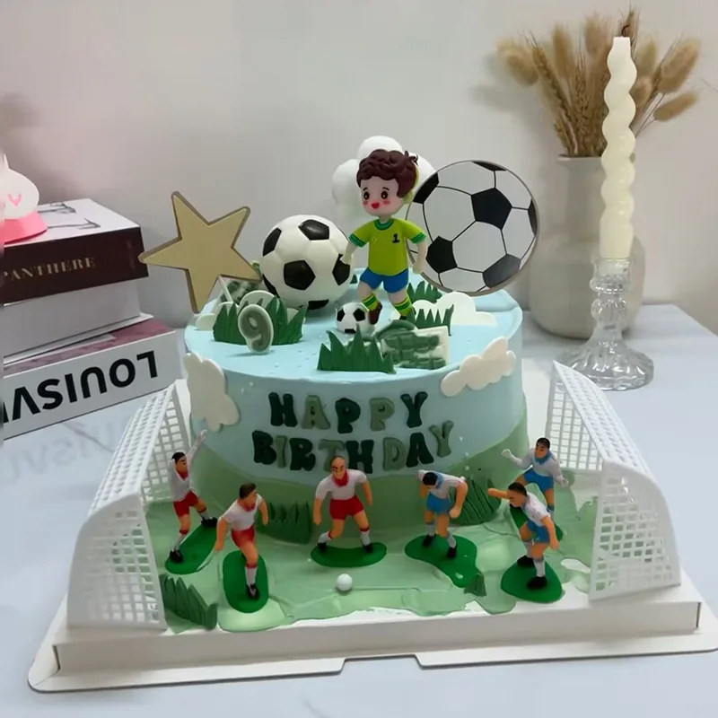 DAMAI Soccer Cake Topper Decorations Soccer Ball Player Cake Decorations for Soccer Football Theme Birthday Sport Party Supplies