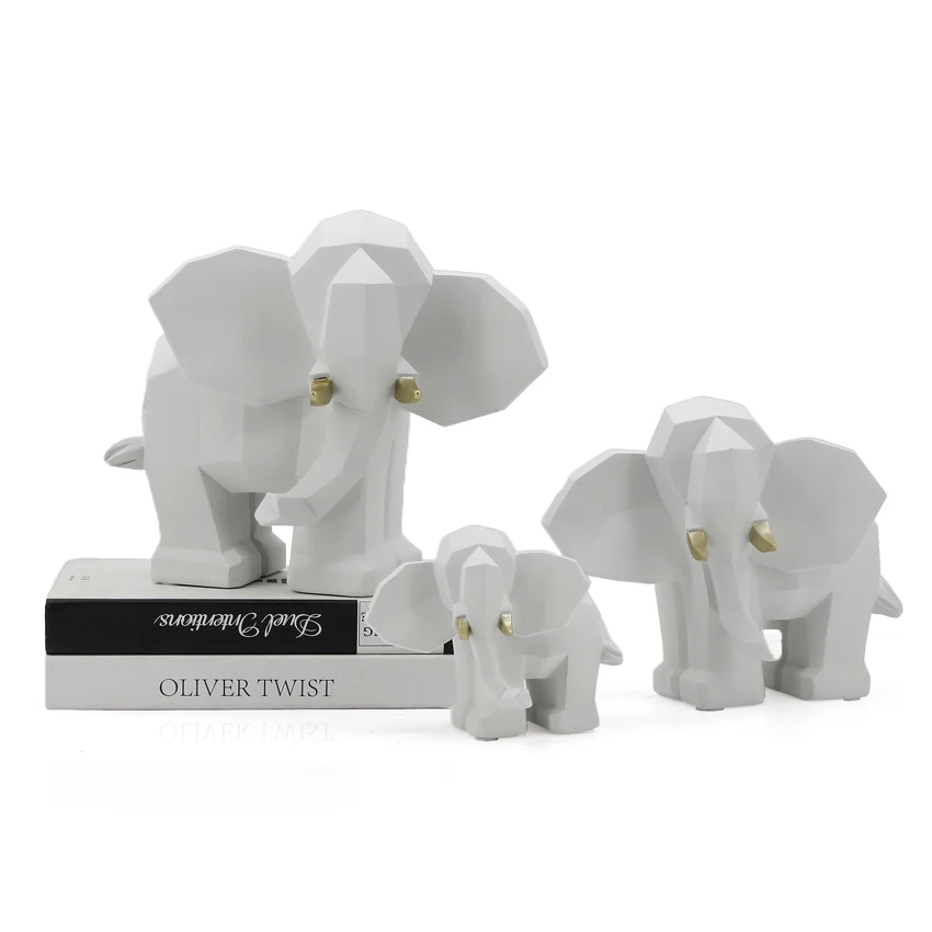 Artificial Animal White And Gold  Resin Elephants Statue Set of 3 Figurine For Desktop Home Decor supplier