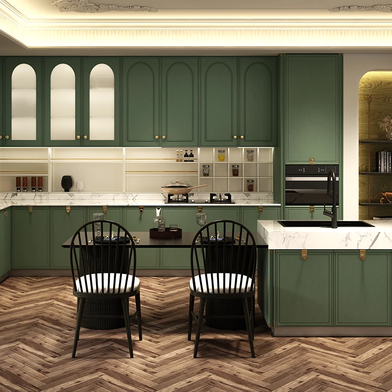 Farmhouse Style Rustic Design Mdf Kitchen Cabinet Solid Rustic Home Kitchen Cabinets Country Green Olive Painting Cabinets
