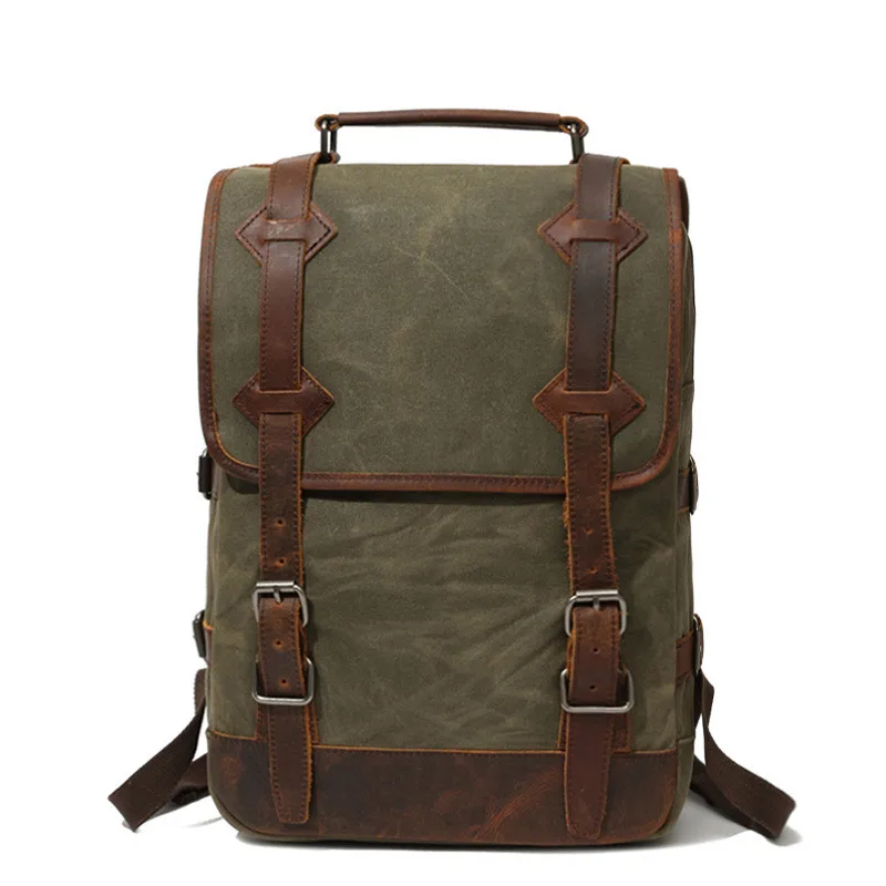 Custom Retro Canvas And Crazy-Horse Leather Laptop Bags For Men Backpack