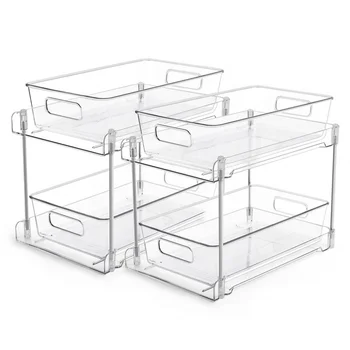 2 Tier Bathroom Storage Organizer Clear Under Sink Organizers Vanity Counter Storage Container