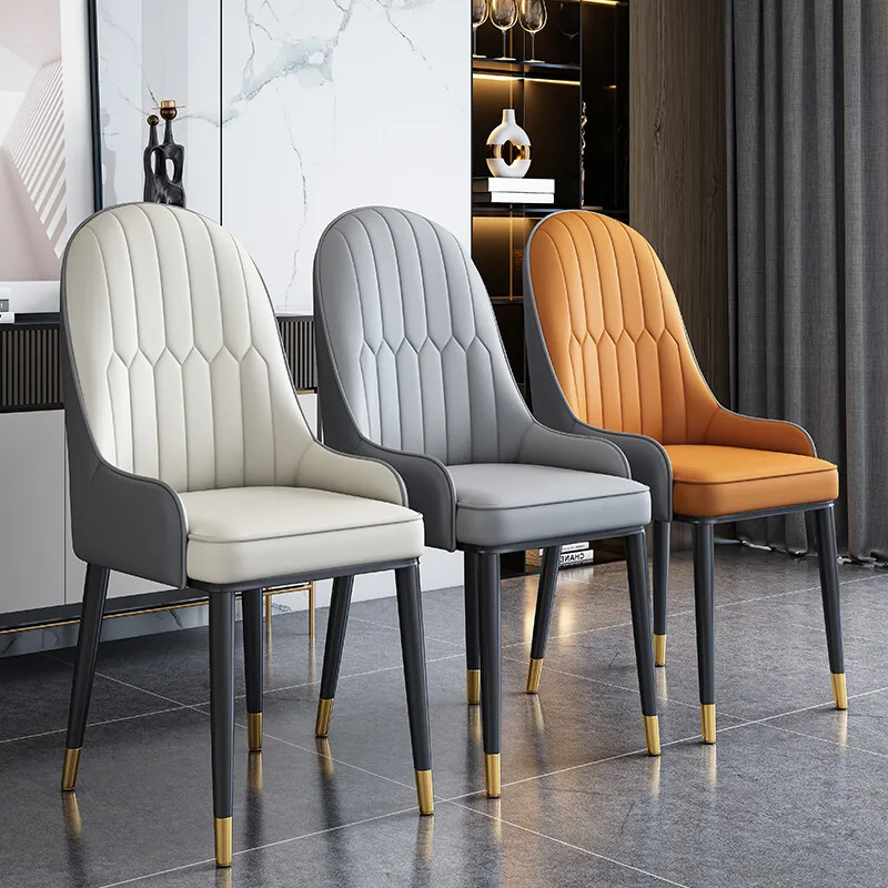 HANYEE Modern Simple Dining Chair PU Leather Wooden Seat Rattan Metal Frame Pineapple Back Table Home Office Coffee Shop