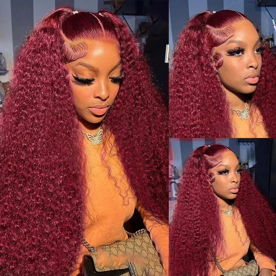 Wasserwelle 99J Burgunderrote Lace-Front-Perücke Transparente tiefe Welle 13x4 Lace-Frontal-Perücke Rot Lockige Farbige Echthaar-Perücken für Frauen_voghion.com
