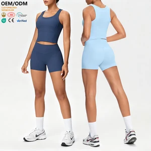 XW-7123+7101 Sport Outfit Set Clothes Shorts Women's Long Vest Leggings High Waist Sportswear Gym Tracksuit Set for Women