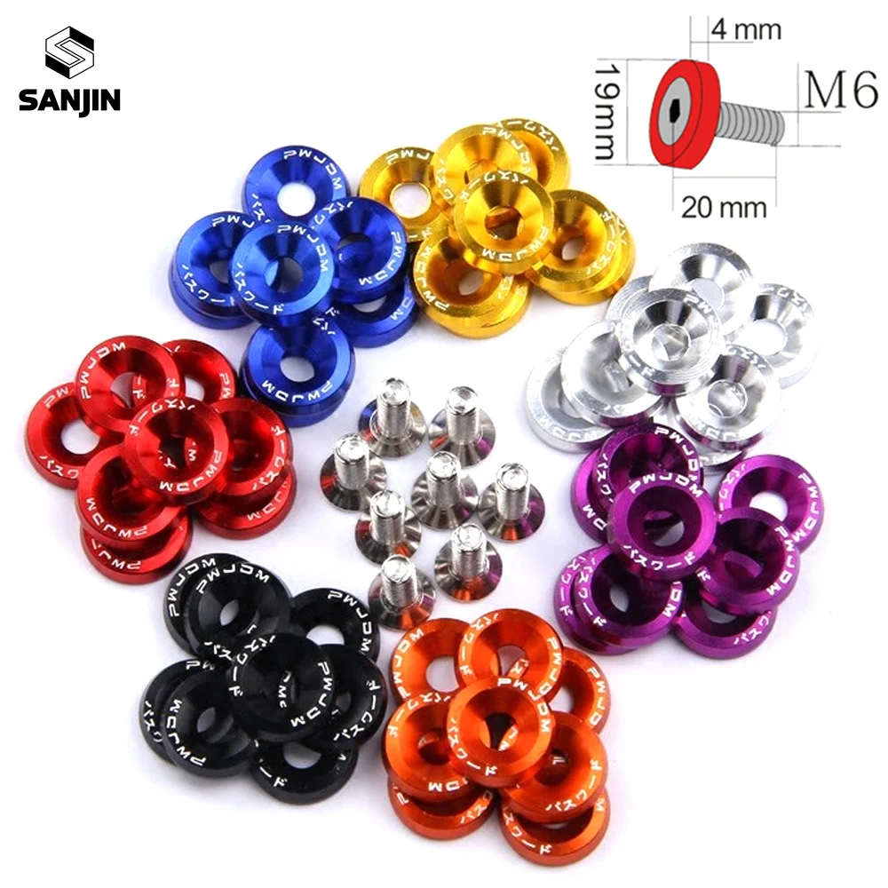 Anodized Billet Aluminum Fender Bumper Washer Bolt Engine Bay Screw Dress UP Kit JDM Din Standard