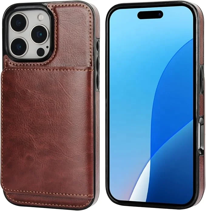 Funda de billetera Laudtec para iPhone 16, soporte para tarjetas de crédito, cuero premium, soporte plegable magnético, funda protectora duradera y a prueba de golpes  