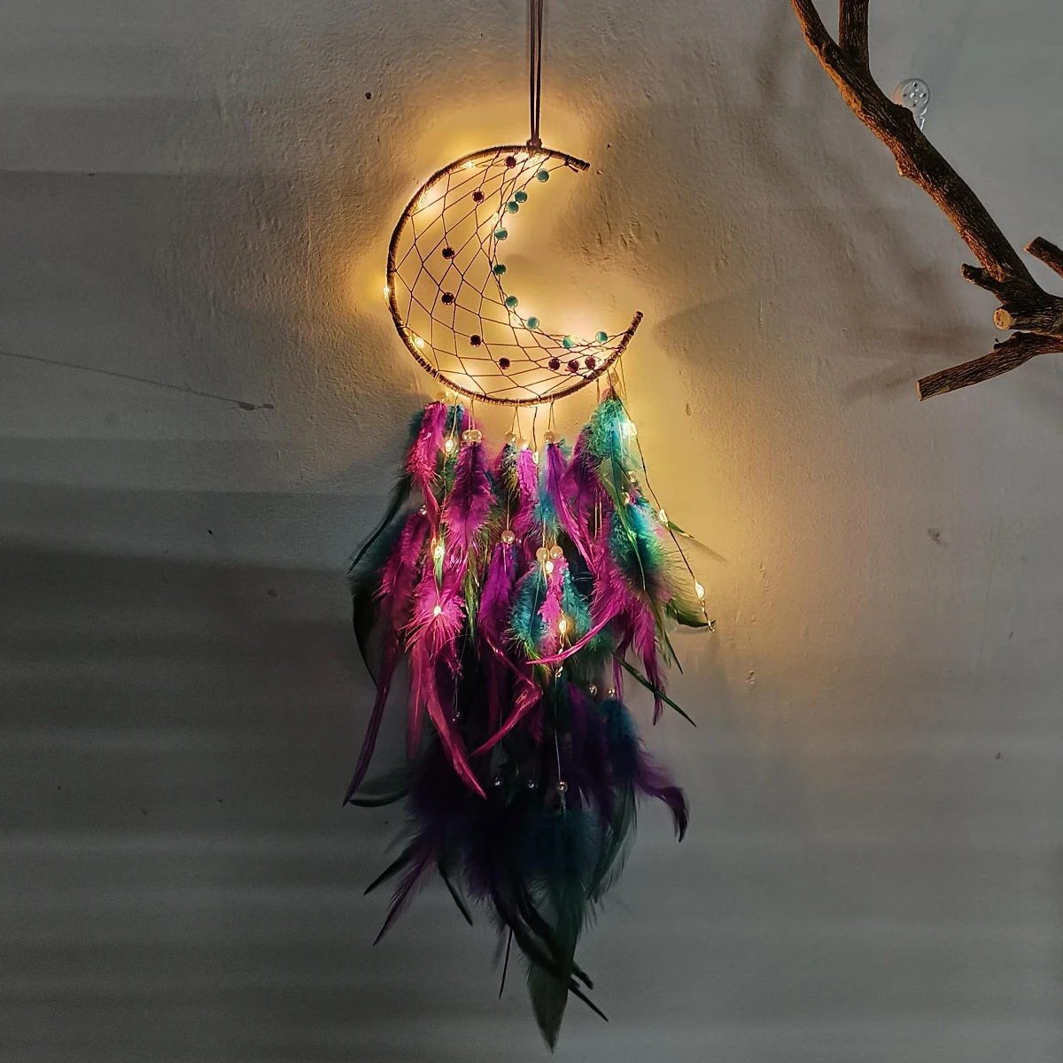 RTS Moon Dream Catcher with LED Light Handmade Dream Catcher Home Decor Accessories Hanging Pendant  Bedroom