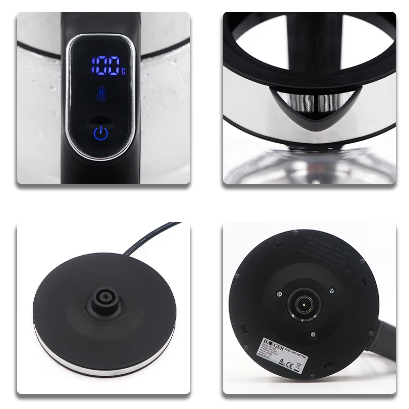 1.7l Transparent Glass Discoloration Electric Stainless Steel Lid Water