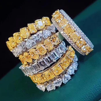 Fashion Ring 925 Sterling Silver Jewelry Cubic Zirconia Ring Women CZ Gemstone Tennis Ring
