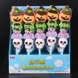Classic 36g Halloween Cartoon Lollipop Marshmallow Soft Candy Funny Trick Casual Commissary Snack Batch Halal Sweet Cube