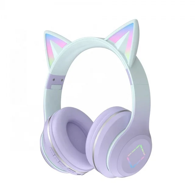 High Quality Cute Cat Ear Animal Headset Pink Earphones Girls Ladies Kids Light Up Wireless Bluetooth Headphones With Microphone