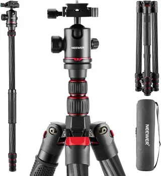 NEEWER Upgraded 80.7" Carbon Fiber Camera Tripod Monopod with Telescopic 2 Section Center Axes, 360° Panorama Ballhead, 1/4"